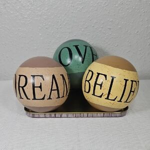 Vintage Decorative 3 Spheres Set - Teal Love, Yellow Believe, & Dusty Rose Dream